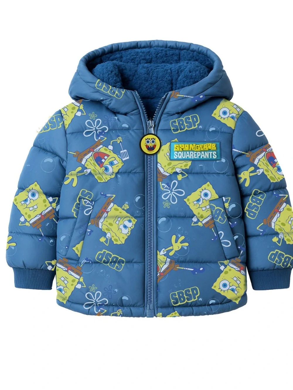 SpongeBob SquarePants Blue Printed Hooded Puffer Jacket Size 2T NWT